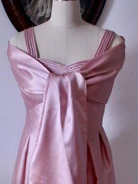 Late 90's Y2K JS Collection Pink Satin Evening Gown with Pleated Bodice and Shaw